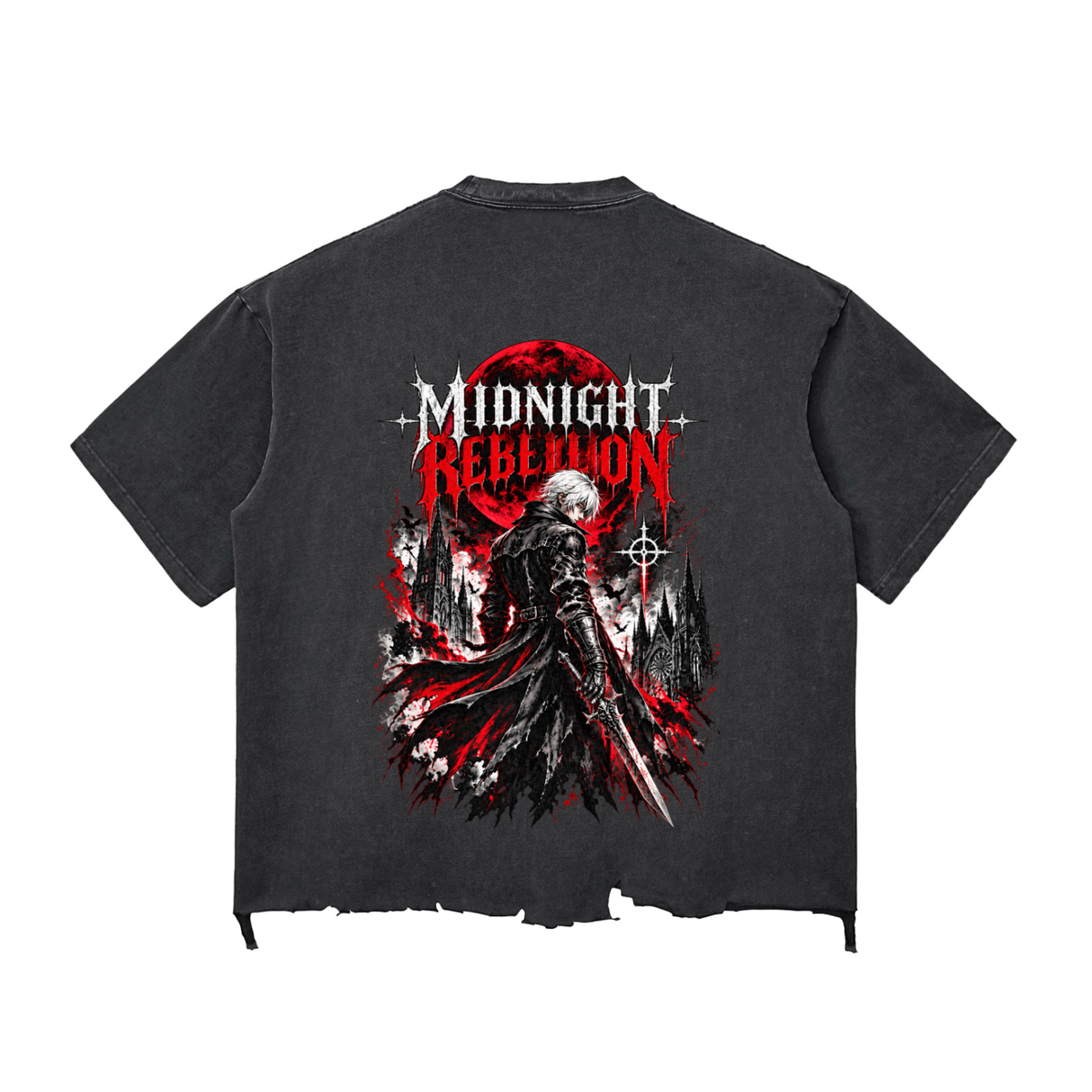 Snow Wash Devil May Cry Graphic Raw-Hem Boxy T-shirt